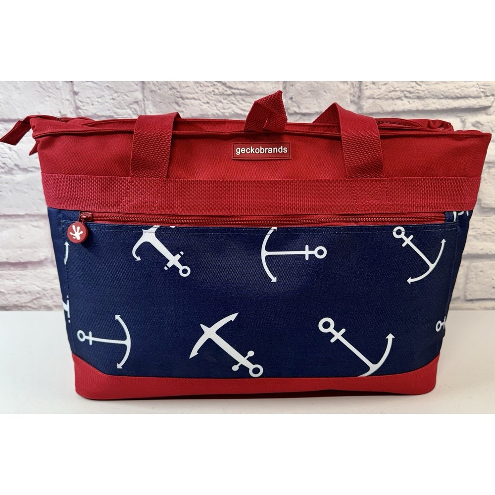 Geckobrands Insulated Cooler Beach Bag Pool Picnic Large Tote 19" Anchors Ship